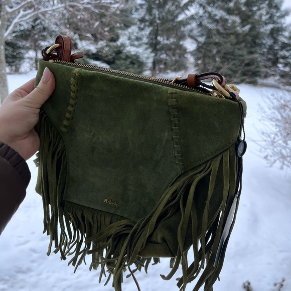 Vintage Ralph Lauren Faulk crossbody burnt olive green crossbody fringe purse - Picture 6 of 6